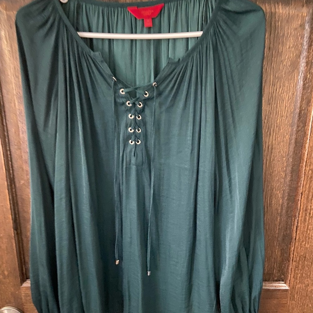 Jennifer Lopez emerald green Lace-Up Blouse